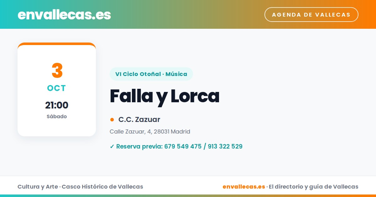 Falla y Lorca, cita del Ciclo Otoñal en el Zazuar el 3 de octubre
