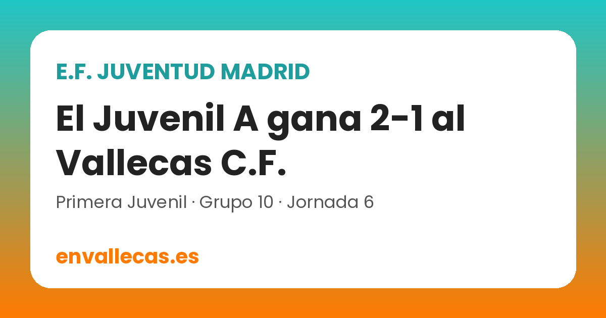 Juventud Madrid: el Juvenil A gana 2-1 al Vallecas C.F. y resultados de sus equipos